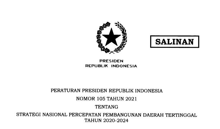 Pemerintah Terbitkan Perpres 105/2021 tentang Stranas Percepatan PDT