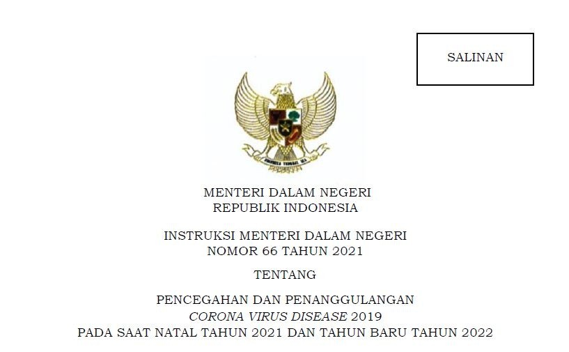 Inmendagri 662021, Pencegahan dan Penanggulangan COVID 19 Saat Nataru